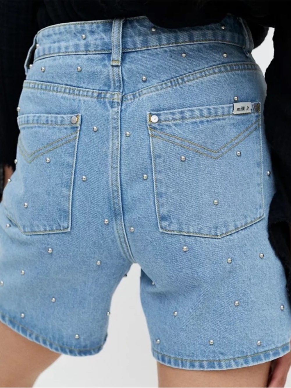 Milk It by Pacsun Studded Blue Denim Shorts New WIth Tags- Size 26 - Picture 11 of 14